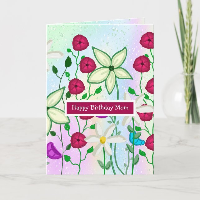 Grattis på födelsedagen Mamma, Söt Blommigt Vatten Kort (Framsida)