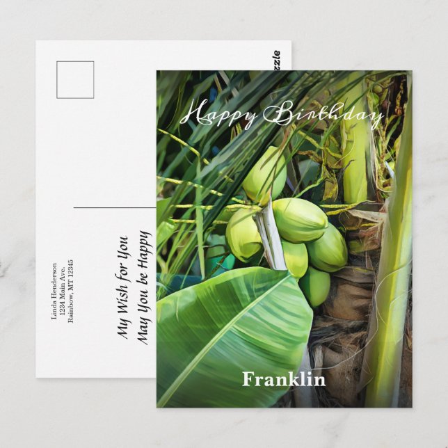 Grattis på födelsedagen män Kokosnötter Träd Tropi Vykort (Fram/baksida)