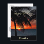 Grattis på födelsedagen Manar Sunset Ocean Tropica Vykort<br><div class="desc">Grattis på födelsedagen Manar Solnedgång med ett vykort för tropisk oceanen har en strålande ljussken orange på serenhavet. Byt ut informationen med din och ge mot den speciella personen i ditt liv. Fotografi av Denise Bennerson,  fotograf</div>