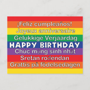 Grattis på födelsedagen många språk regnbågsränder vykort