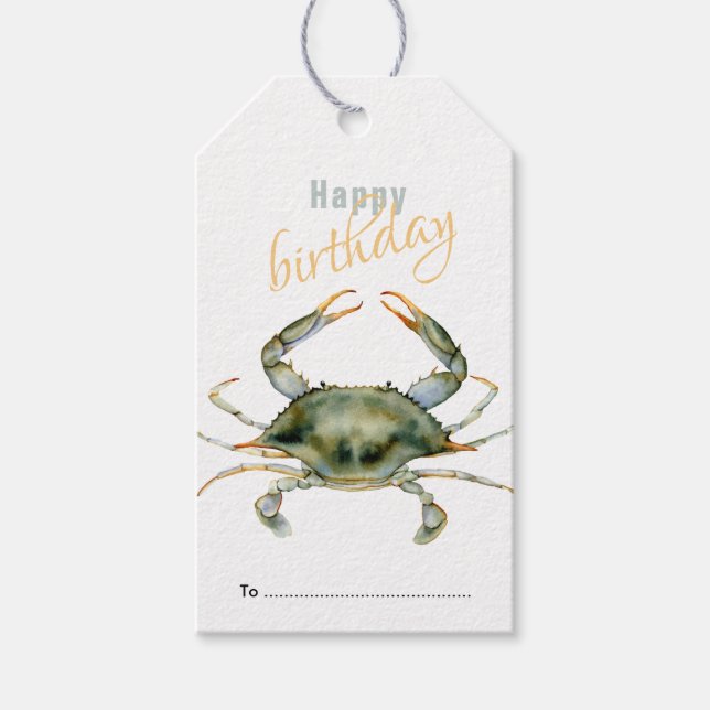 Grattis på födelsedagen, Marine Life, Crab, Beach  Presentetikett (Framsidan)