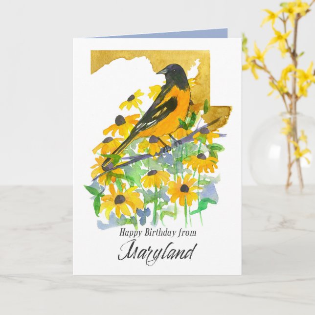 Grattis på födelsedagen Maryland Baltimore Oriole  Kort (Gul blomma)