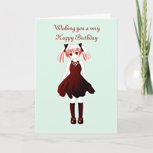 Grattis på födelsedagen med animeflickan med kort (Framsida)