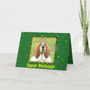 "Grattis på födelsedagen" med Basset Hound som jäg Kort