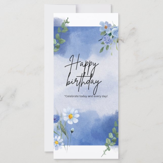 "Grattis på födelsedagen med blå blommor" (Framsida)