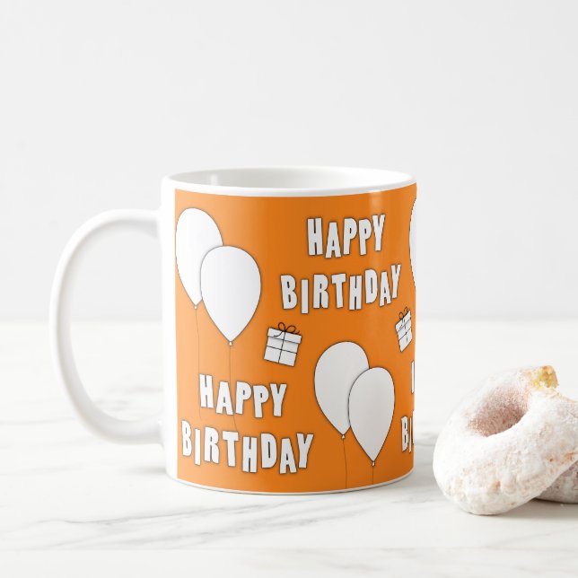 Grattis på födelsedagen med bubblor, Orange, bakgr Kaffemugg (Med munk)