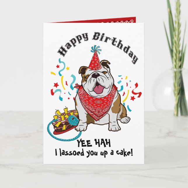 Grattis på födelsedagen med Bulldog Hund i Red Ban Kort (Framsida)