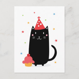 Grattis på födelsedagen med cupkaka och party hat inbjudan vykort