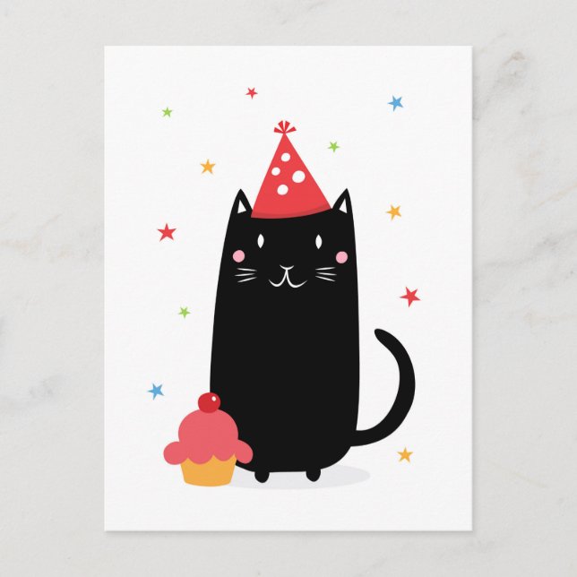 Grattis på födelsedagen med cupkaka och party hat inbjudan vykort (Framsida)