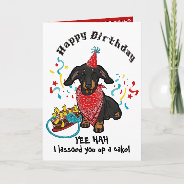 Grattis på födelsedagen med Dachshund Hund i Red B Kort (Framsida)