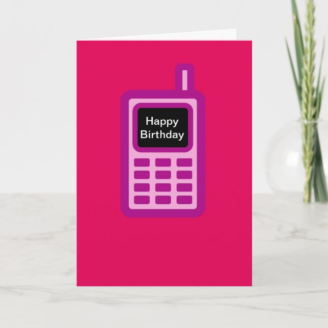 Grattis på födelsedagen med den rosa celltelefonen kort (Framsida)