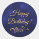 Grattis på födelsedagen med elegant blå och guld-d runt klistermärke (Front)