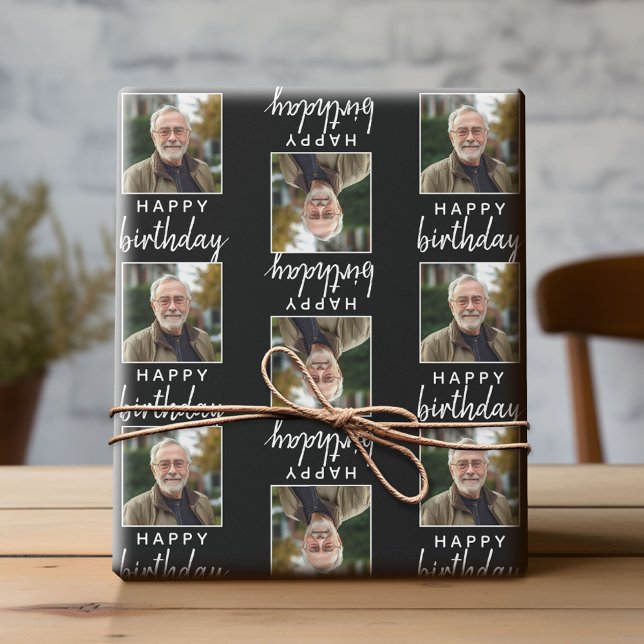 Grattis på födelsedagen med ett fyrkantigt foto -  presentpapper (Custom Photo Wrapping Paper)
