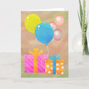 grattis på födelsedagen med gåvor och ballonger kort
