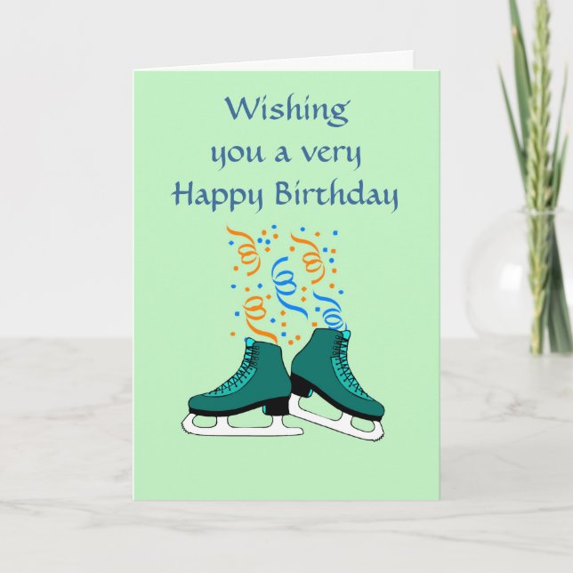 Grattis på födelsedagen med iceskates och rosett kort (Framsida)