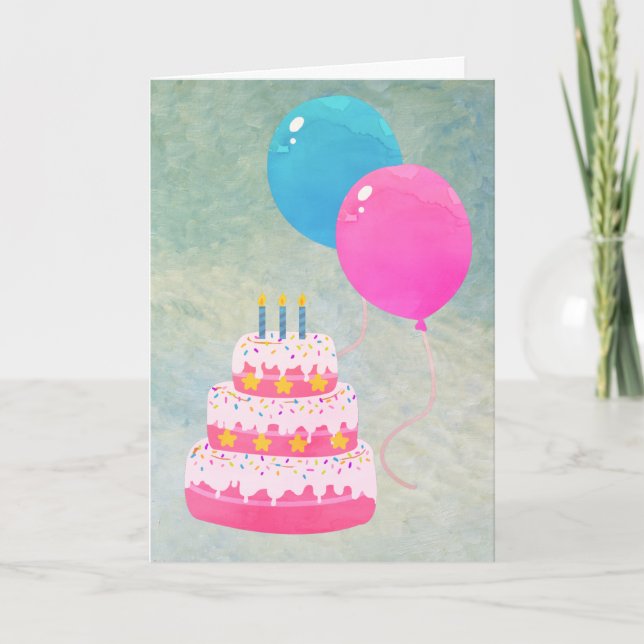 Grattis på födelsedagen med kakor, gåvor, ballonge kort (Framsida)