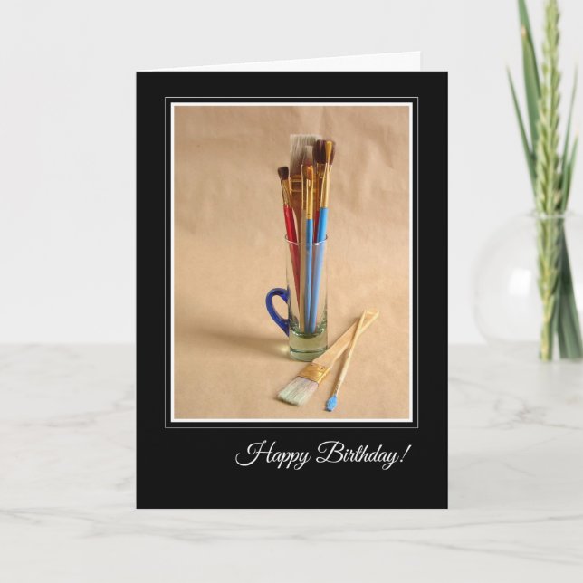 Grattis på födelsedagen med konstnärs Paintbrushes Kort (Framsida)