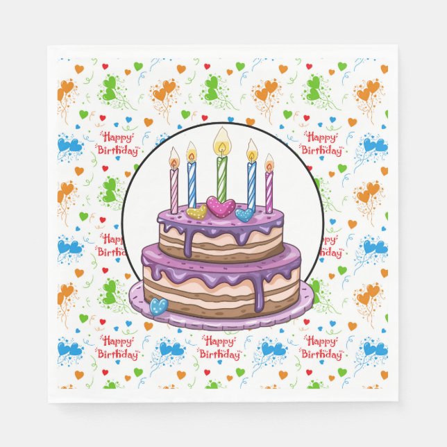 Grattis på födelsedagen med körsbär överst pappersservett (Framsidan)