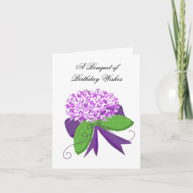 Grattis på födelsedagen med lila Hydrangea Kort (Framsida)