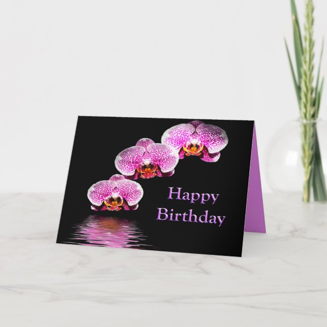 Grattis på födelsedagen med lila orkidéer-kort kort (Framsida)