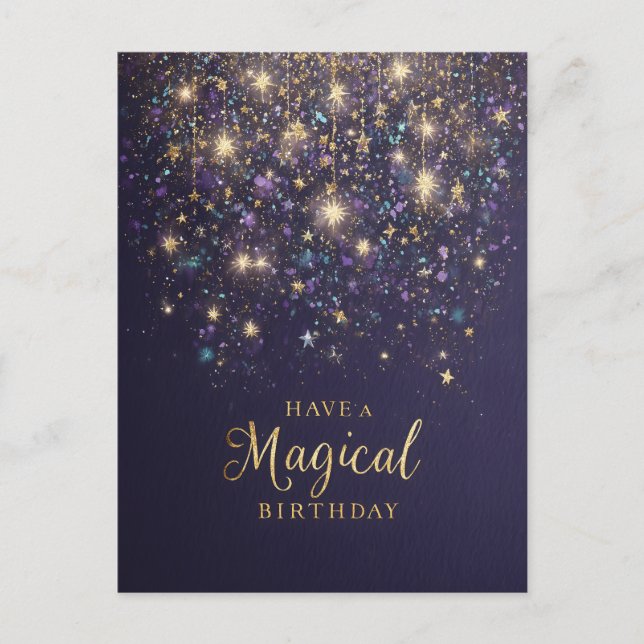 "Grattis på födelsedagen med lite magi" med glitte Vykort (Framsida)