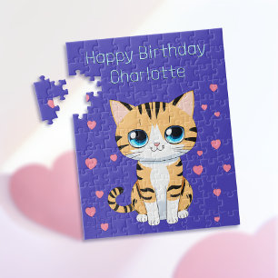 Grattis på födelsedagen med Namn Mall Barn Katt Pu Pussel