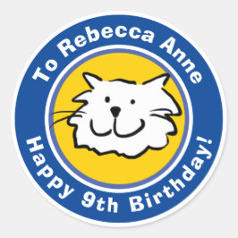 Grattis på födelsedagen med Namn och ålder 9 Runt Klistermärke