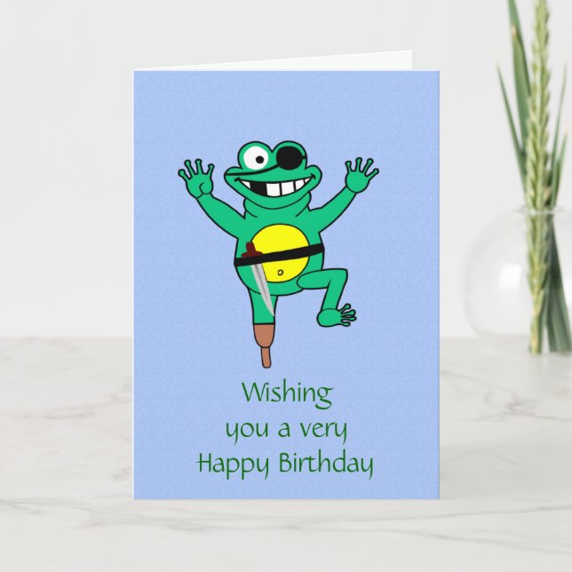 Grattis på födelsedagen med pirat groda och öga pl kort (Framsida)