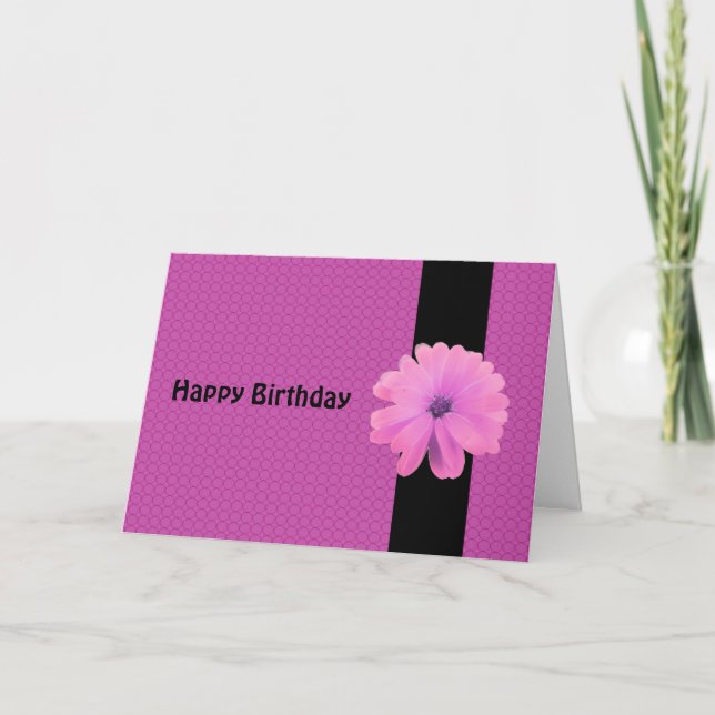 Grattis på födelsedagen med rosa blomma och svart  kort (Framsida)