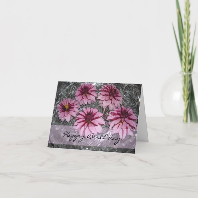 Grattis på födelsedagen med rosa dahlior kort (Framsida)