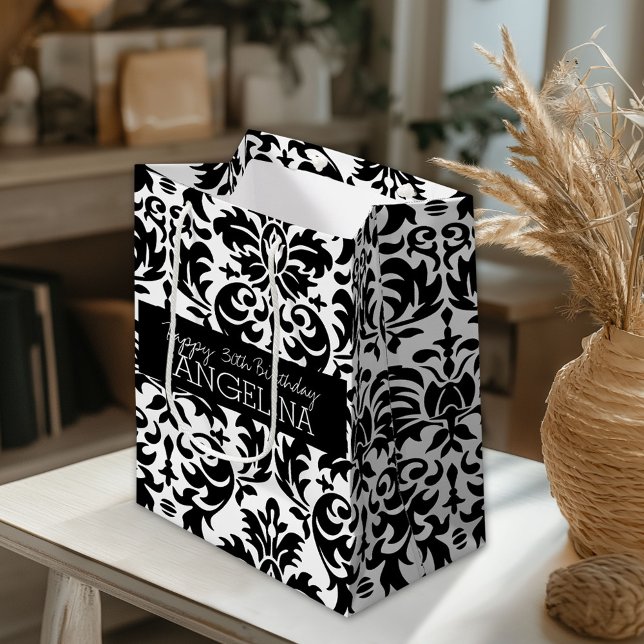 Grattis på födelsedagen med Trendig Black and Whit (Custom Gift Bag)