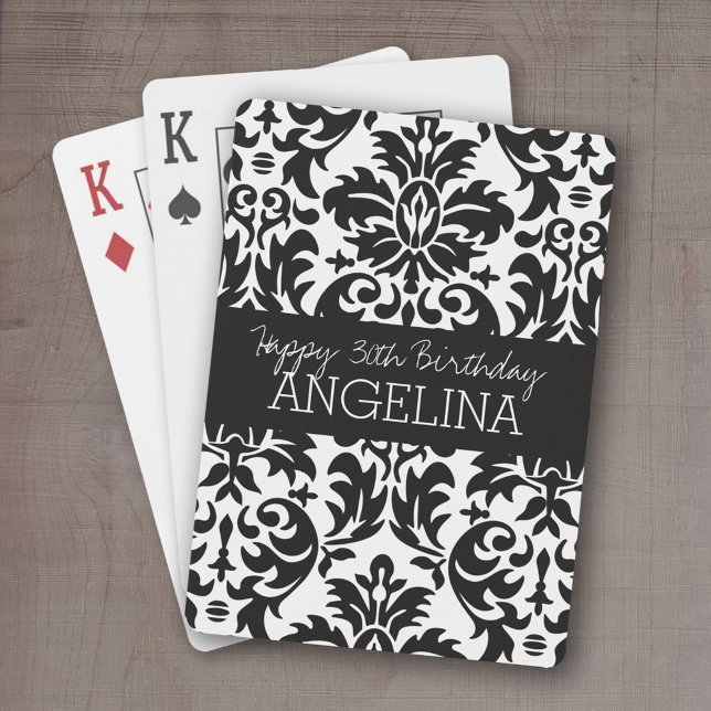 Grattis på födelsedagen med Trendig Black and Whit Spelkort (Personalized playing cards - Fun Birthday Design)