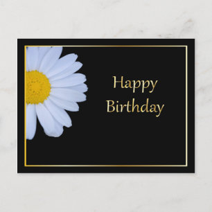 Grattis på födelsedagen med vit blomma och svart b vykort