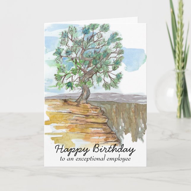 Grattis på födelsedagen medarbetare Pinyon Gräs Tr Kort (Framsida)