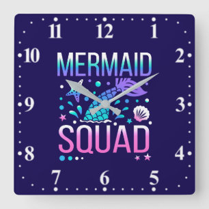 Grattis på födelsedagen Mermaid Squad Ocean Party Fyrkantig Klocka