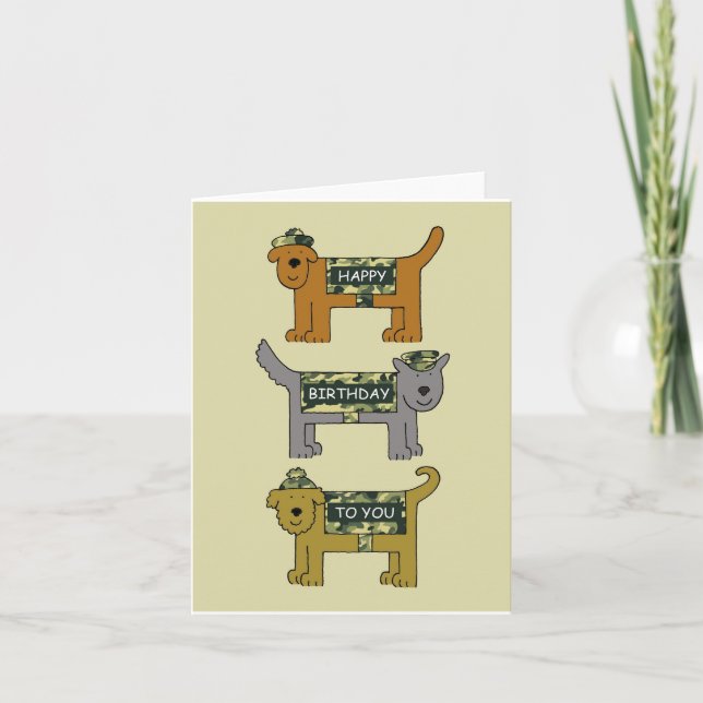 Grattis på födelsedagen militärt Tecknad hund Wear Kort (Framsida)