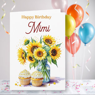 Grattis på födelsedagen Mimi Solrosor och Cupcak Kort