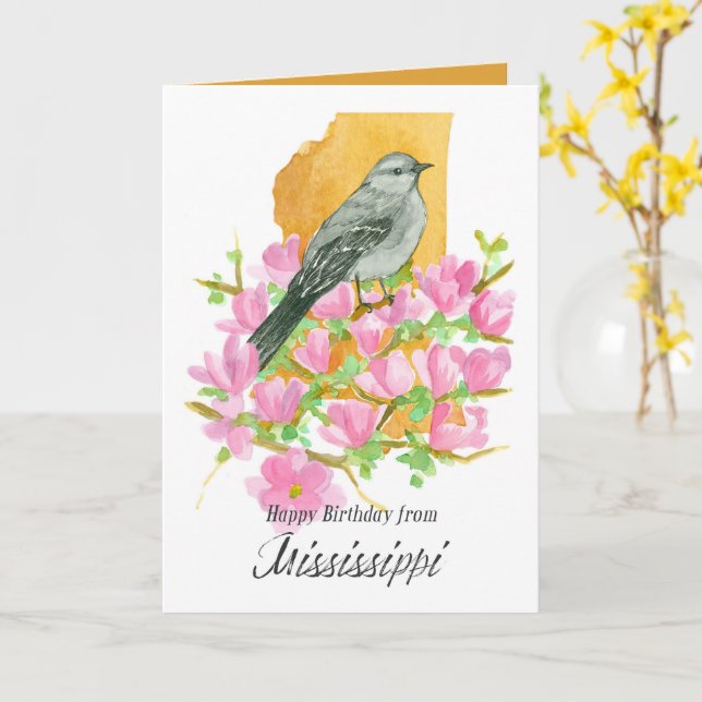 Grattis på födelsedagen Mississippi Mockingbird Ma Kort (Gul blomma)