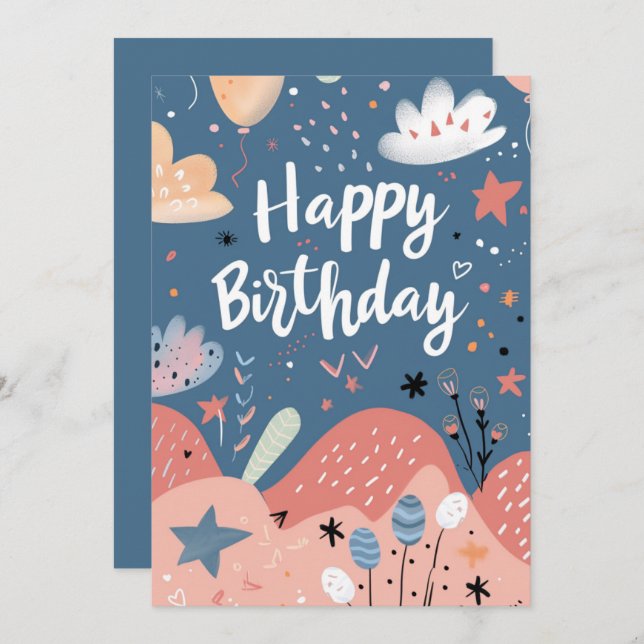 Grattis på födelsedagen Modern Abstrakt Rosa White (Fram/baksida)