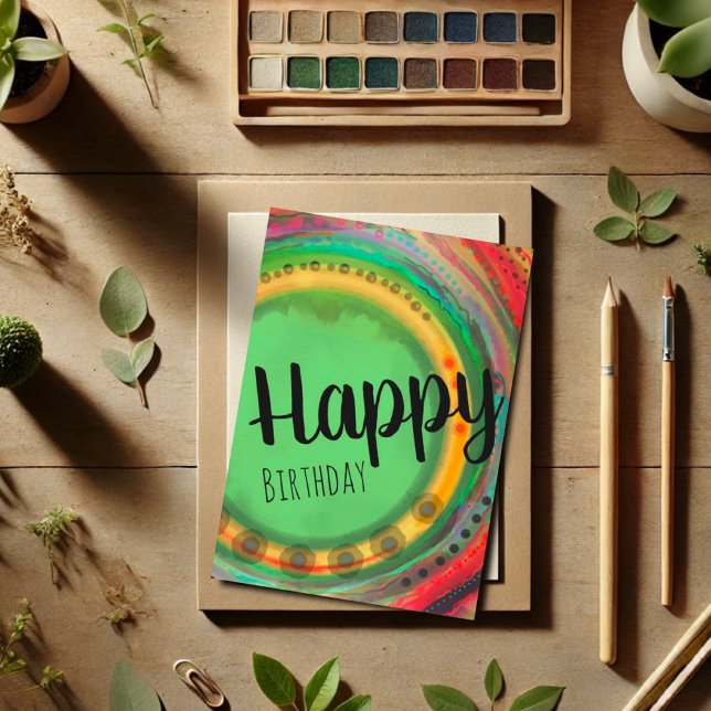 Grattis på födelsedagen Modern färgstark enkel Kort (Skapare uppladdad)