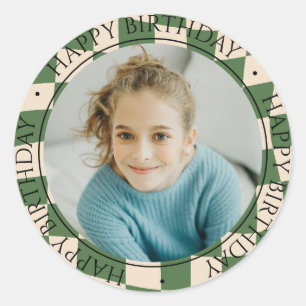Grattis på födelsedagen Modern Retro Colorful Phot Runt Klistermärke
