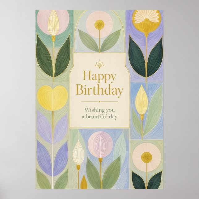 Grattis på födelsedagen Moderna botaniska blommor  Poster (Framsidan)