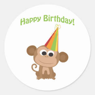 Grattis på födelsedagen Monkey Runt Klistermärke