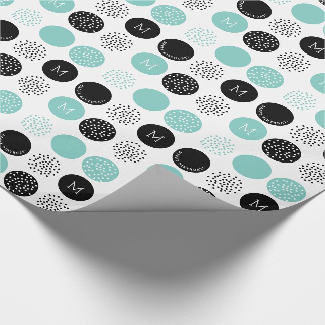 Grattis på födelsedagen Monogram Circles Aqua Dots Presentpapper (Hörn)