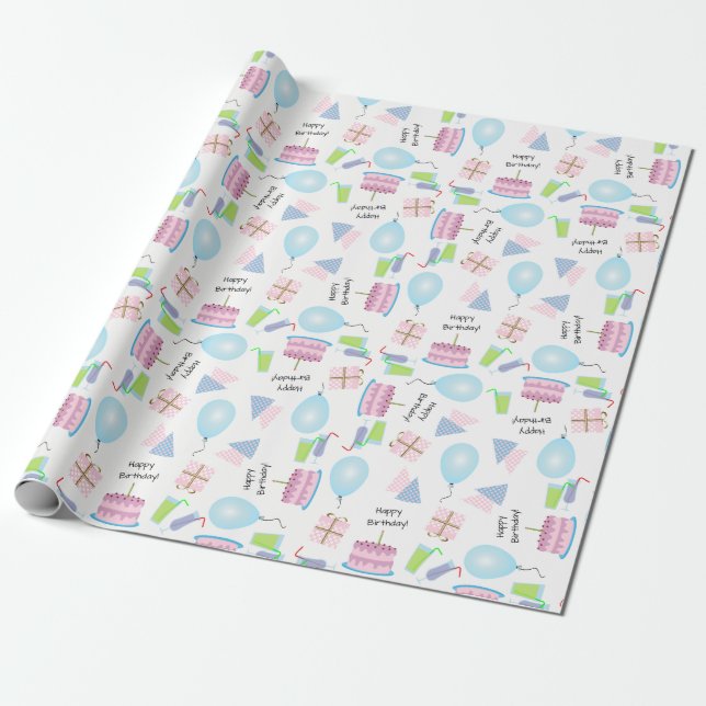 Grattis på födelsedagen Mönster i rosa/blå present Presentpapper (Utrullad)