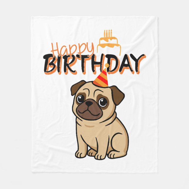 GRATTIS PÅ FÖDELSEDAGEN MOPS FLEECEFILT (Framsidan)