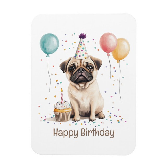 Grattis på födelsedagen Mops Hund Magnet (Vertikal)
