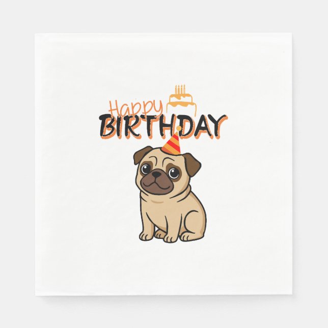GRATTIS PÅ FÖDELSEDAGEN MOPS PAPPERSSERVETT (Framsidan)