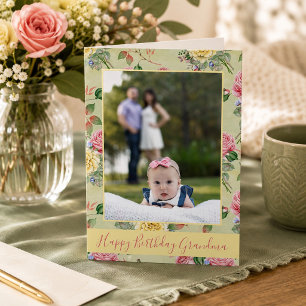 Grattis på födelsedagen mormor Blommig Foto Kort