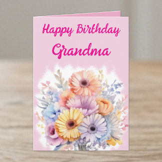 Grattis på födelsedagen Mormor blommor rosa Kort